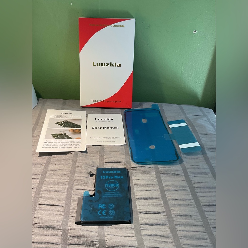 Luuzkla replacement battery for an iPhone 12 Pro Max.